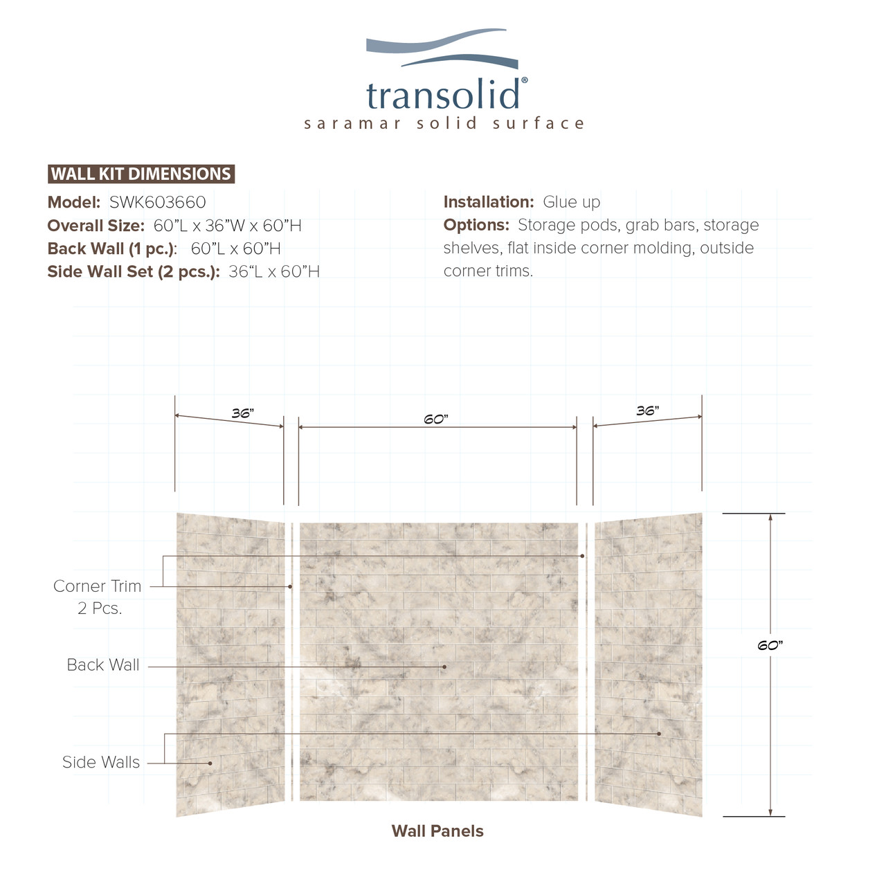 36-In X 60-In X 60-In 3-Piece Tub Wall Kit, In Sand Creme
