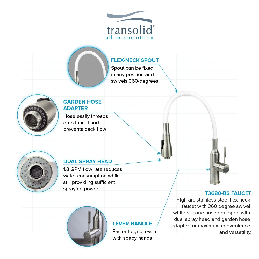 24-in White Laundry Cabinet with 9-in Handmade Stainless Steel Sink, Stainless Steel High Arc Faucet in White