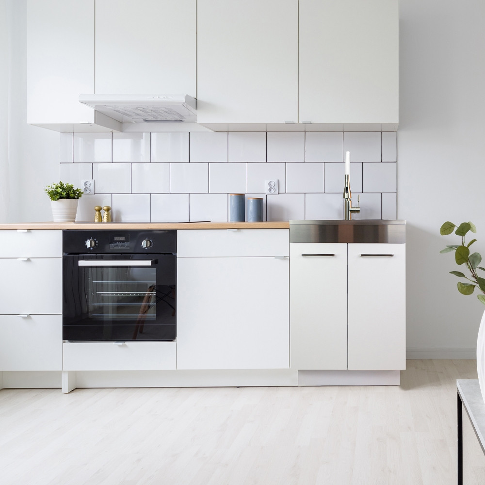 24-in White Laundry Cabinet with 9-in Handmade Stainless Steel Sink, Stainless Steel High Arc Faucet in White