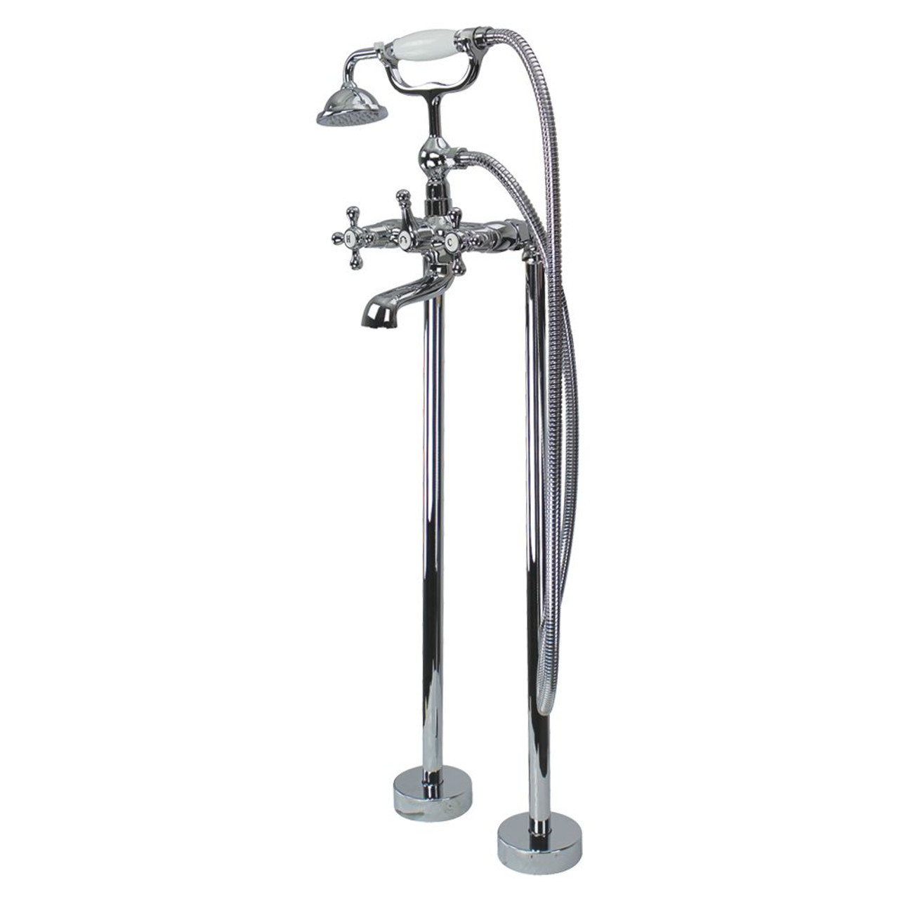 Sterling 60-in Spectacle Freestanding Bathtub with Chrome Traditional Tub Filler and Drain, White Sterling 60-in Spectacle Freestanding Bathtub with Chrome Traditional Tub Filler and Drain, White