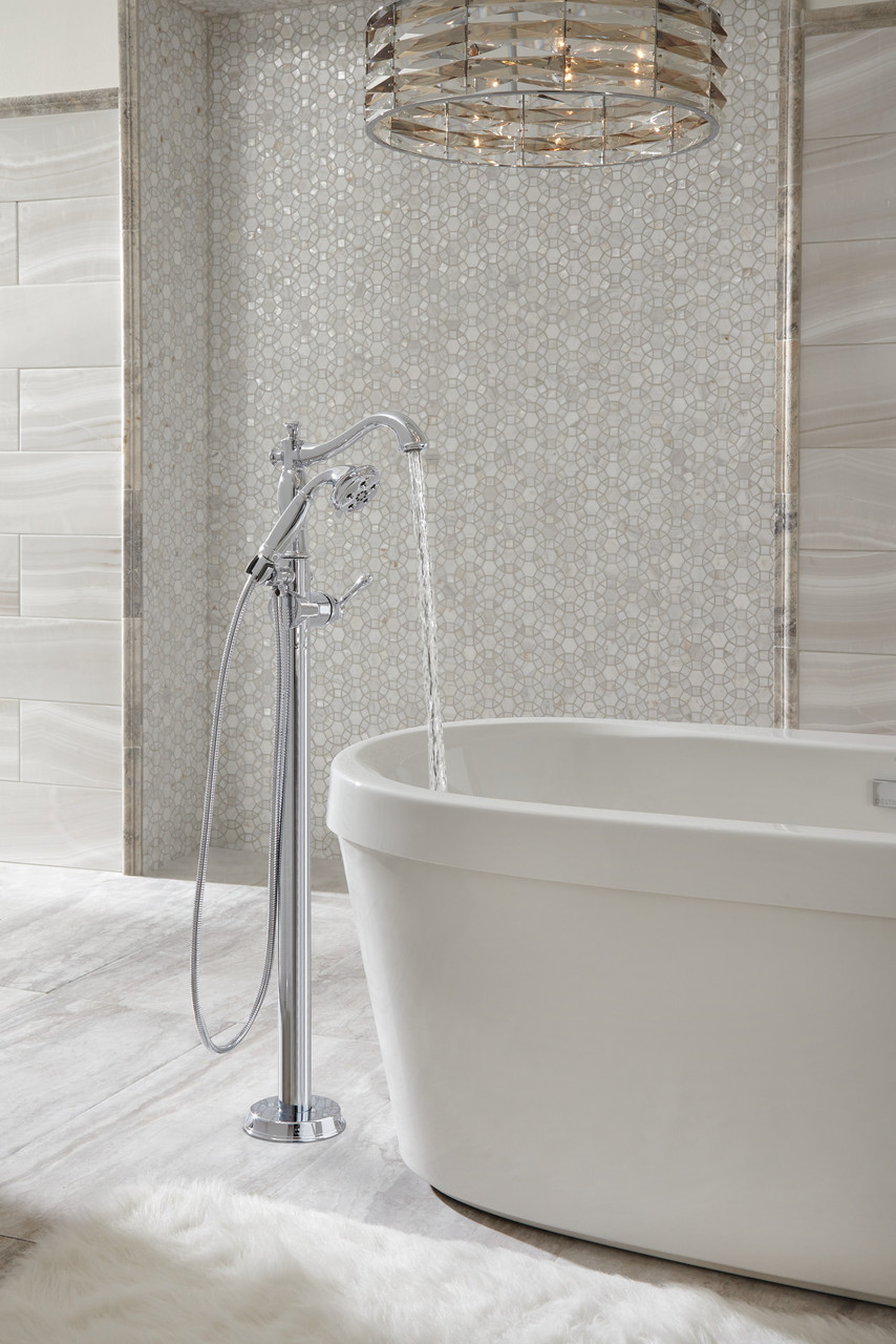 Delta T4797-FL-LHP Cassidy Single Handle Floor Mount Tub Filler Trim with Hand Shower Less Handle in Chrome