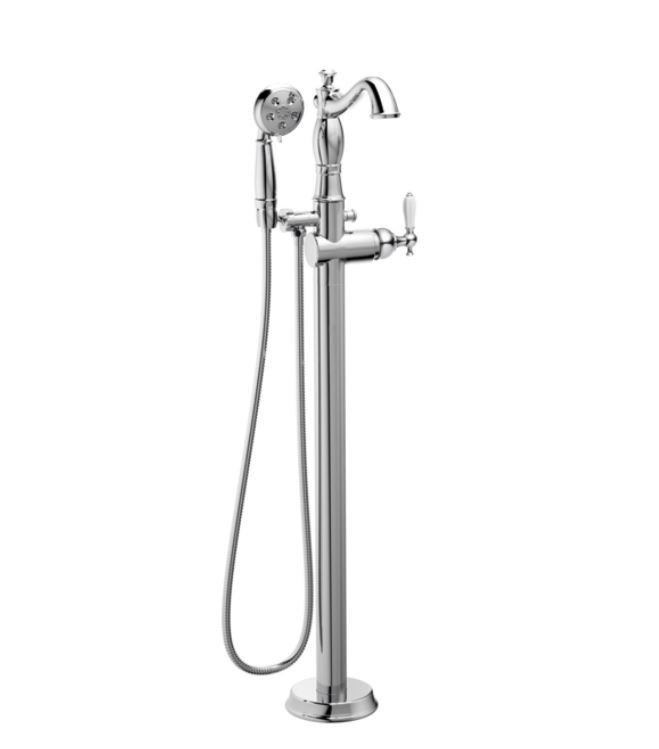 Delta T4797-FL-LHP Cassidy Single Handle Floor Mount Tub Filler Trim with Hand Shower Less Handle in Chrome
