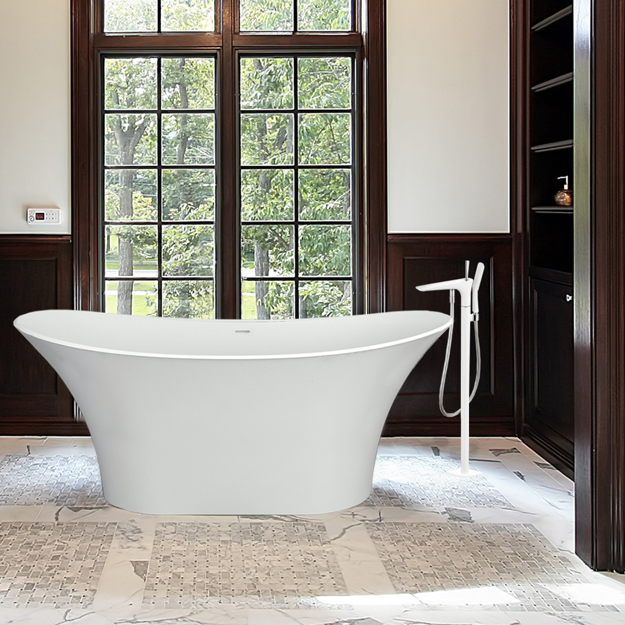 Transolid T4250-WH/BN Blythe Floor Mounted Tub Filler with Hand Shower, White/Brushed Nickel