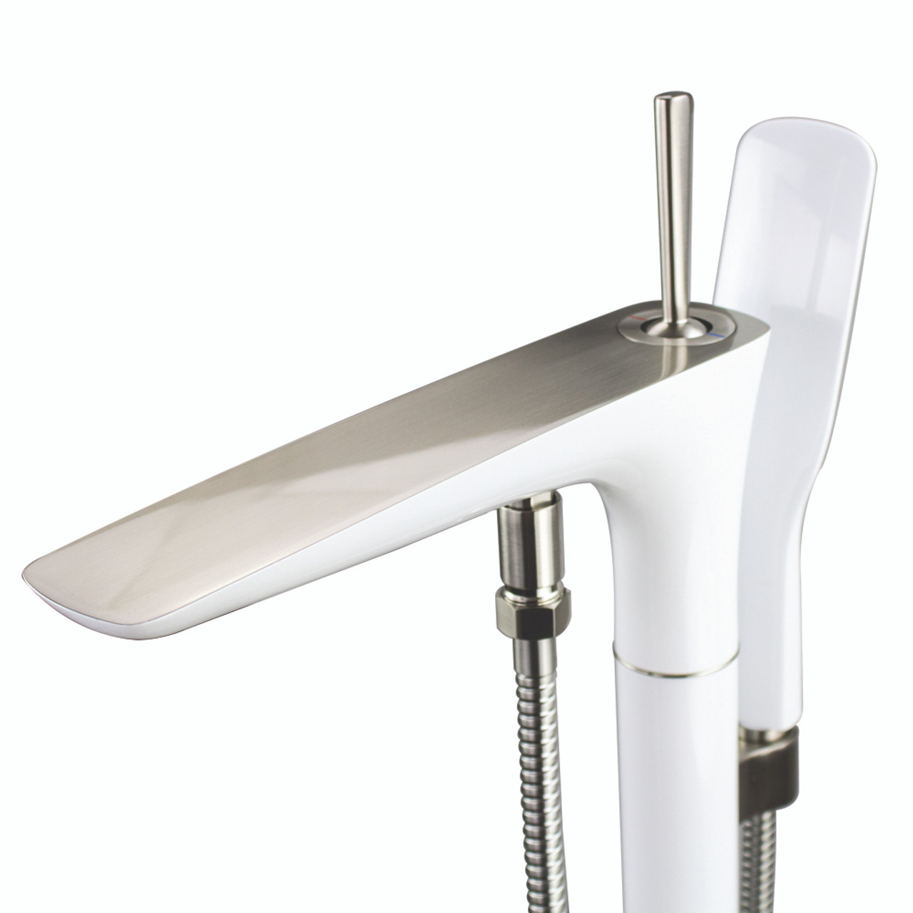 Transolid T4250-WH/BN Blythe Floor Mounted Tub Filler with Hand Shower, White/Brushed Nickel
