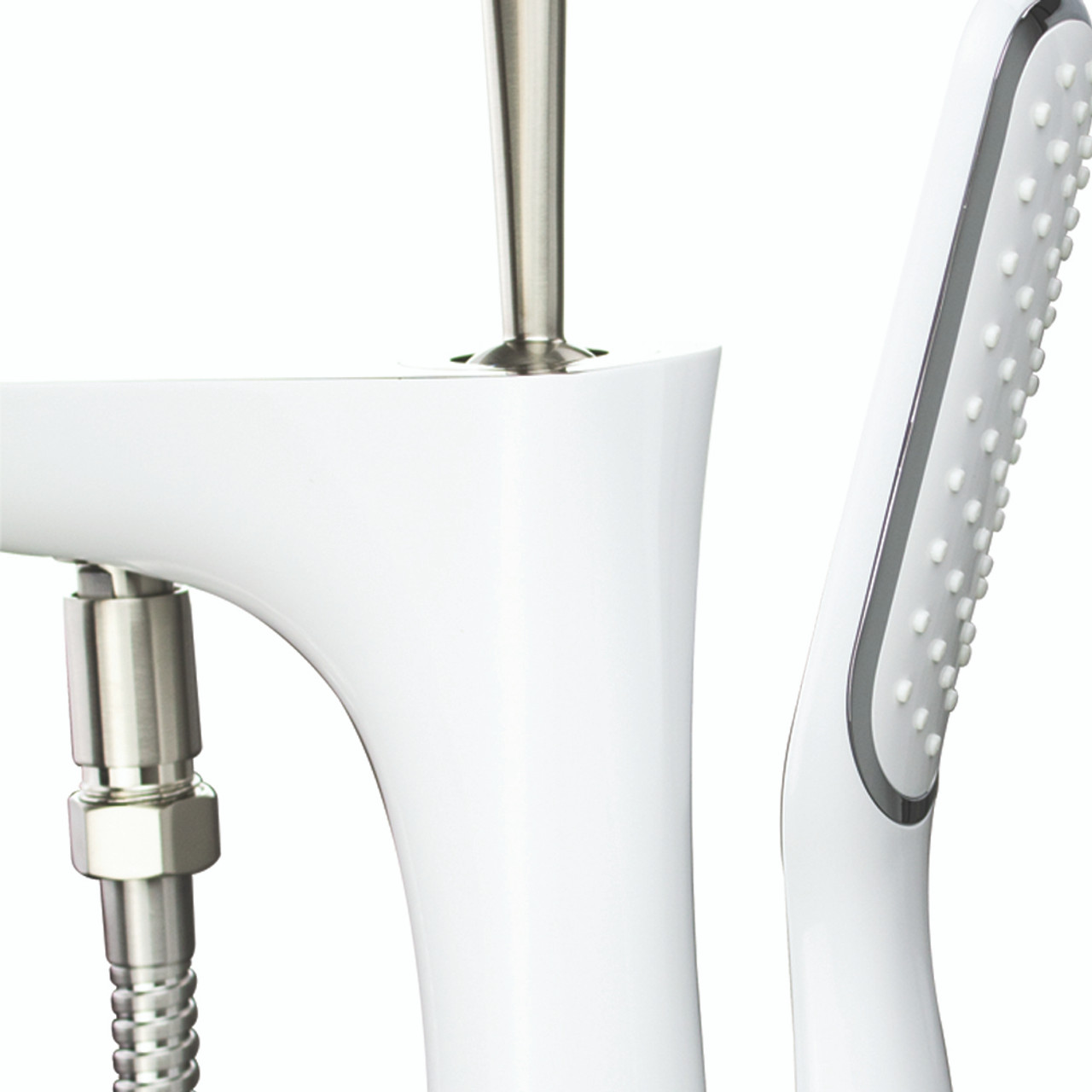 Transolid T4250-WH/BN Blythe Floor Mounted Tub Filler with Hand Shower, White/Brushed Nickel