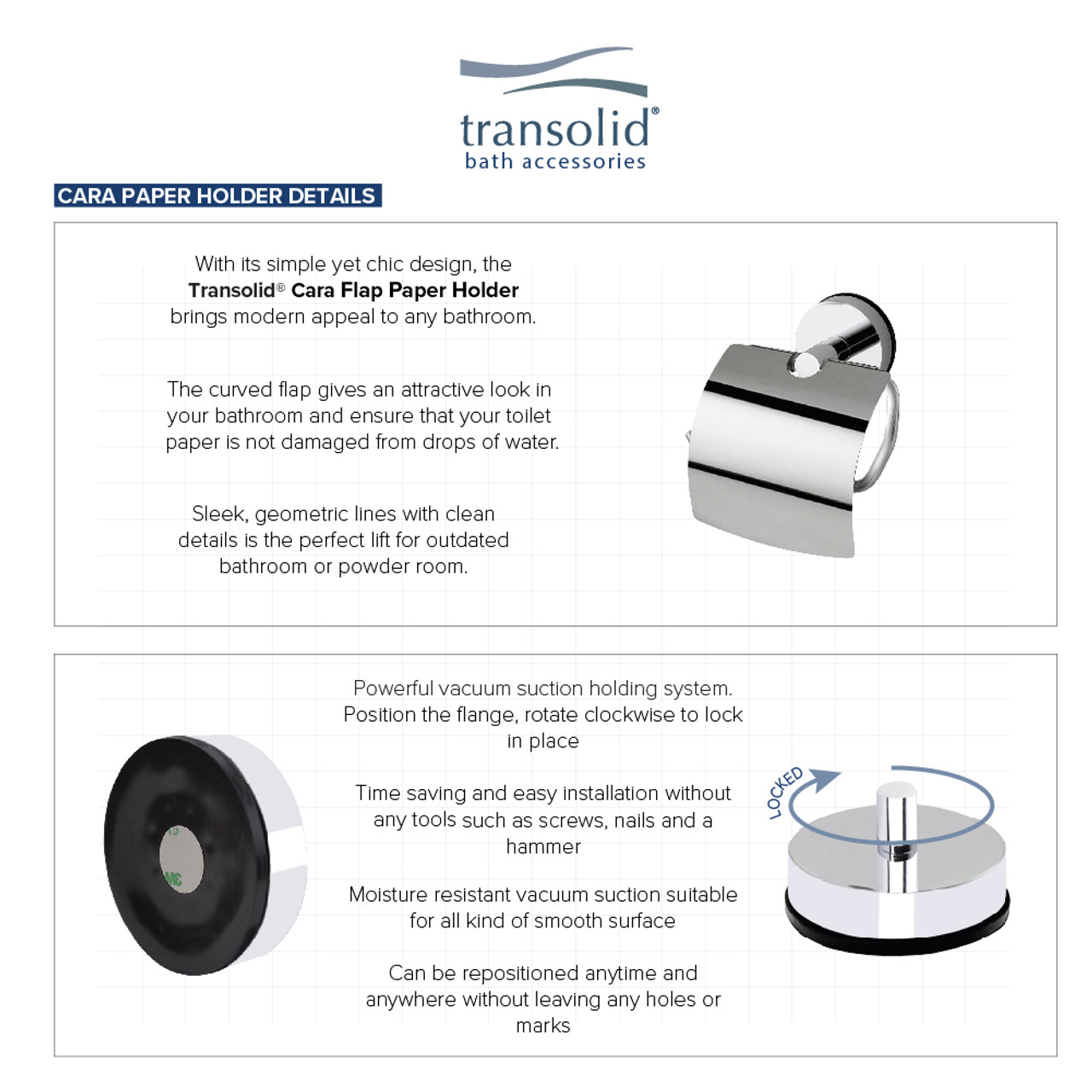 Transolid KA-CAR-4-PC 4-Piece Bathroom Accessory Kit Including a robe hook, a toilet paper holder, a towel ring, and a 24-in towel bar, in Polished Chrome