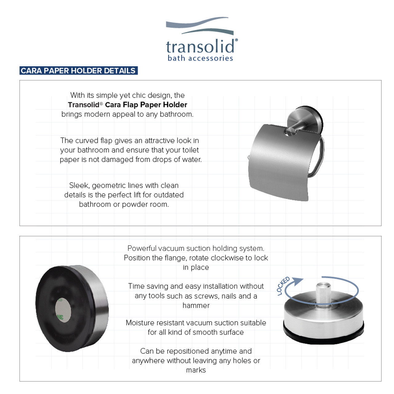 Transolid KA-CAR-4-BS 4-Piece Bathroom Accessory Kit Including a robe hook, a toilet paper holder, a towel ring, and a 24-in towel bar, in Brushed Stainless