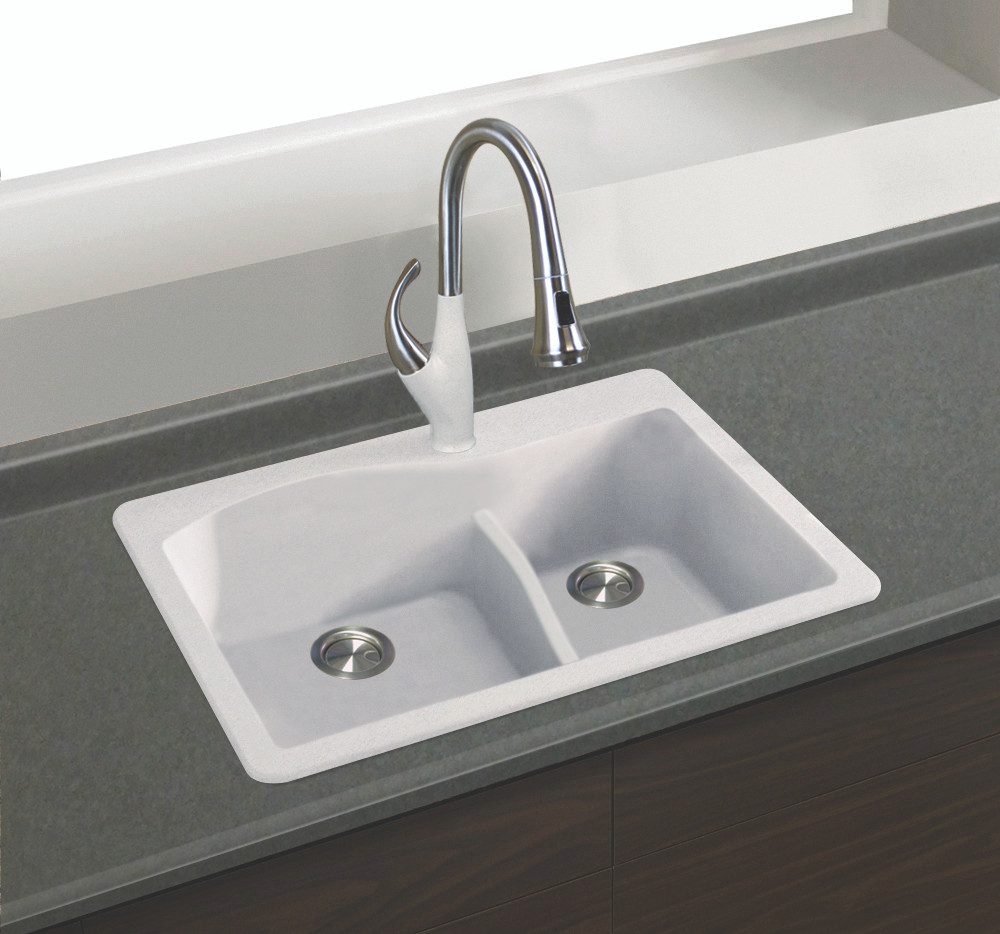 33" X 22" X 10" Double Offset Drop-in Installation with 3 BAC Faucet Holes, In White