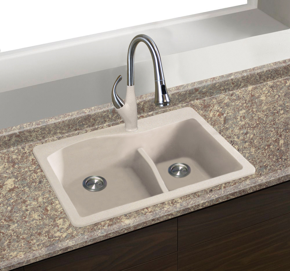 33" X 22" X 10" Double Offset Drop-in Installation with 4 BACD Faucet Holes, In Cafe Latte