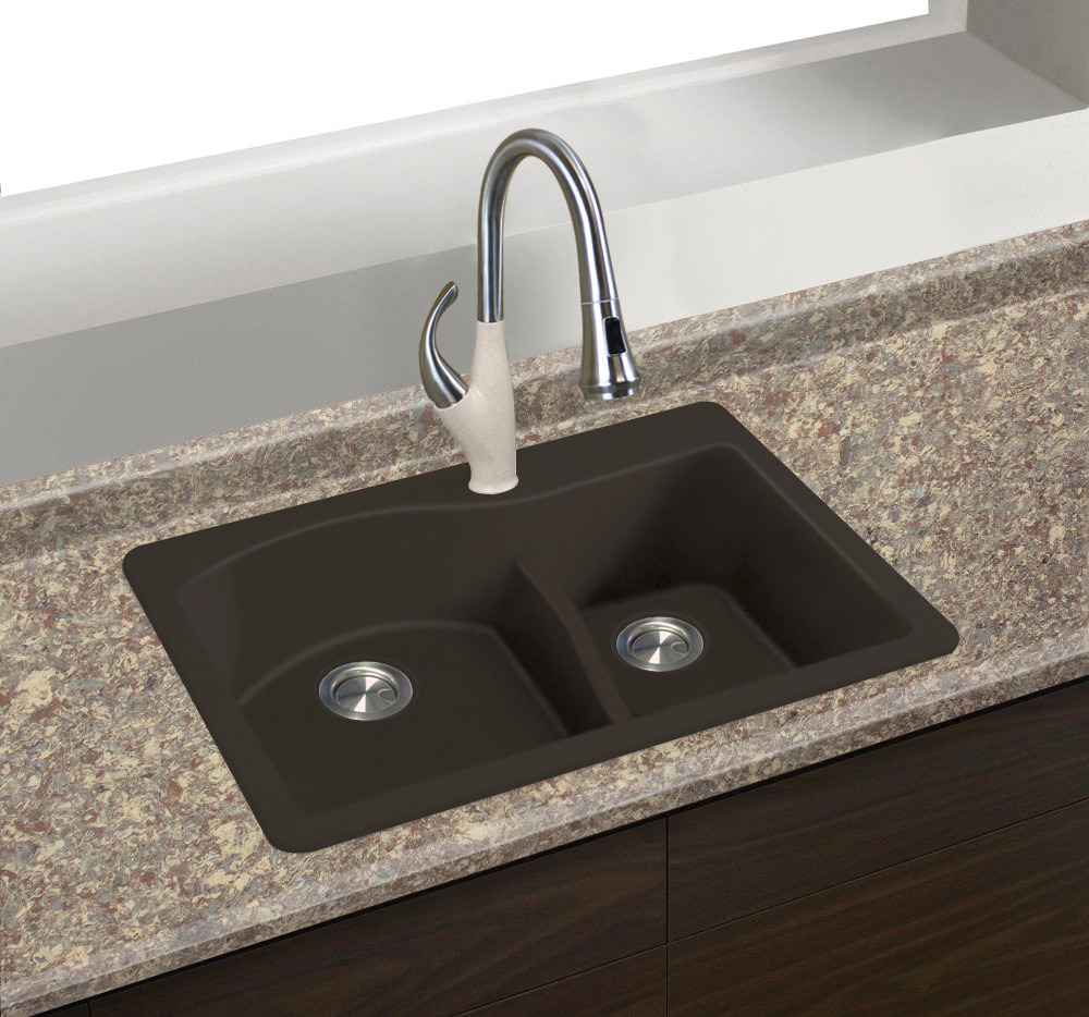 33" X 22" X 10" Double Offset Drop-in Installation with 5 BACDE Faucet Holes, In Espresso