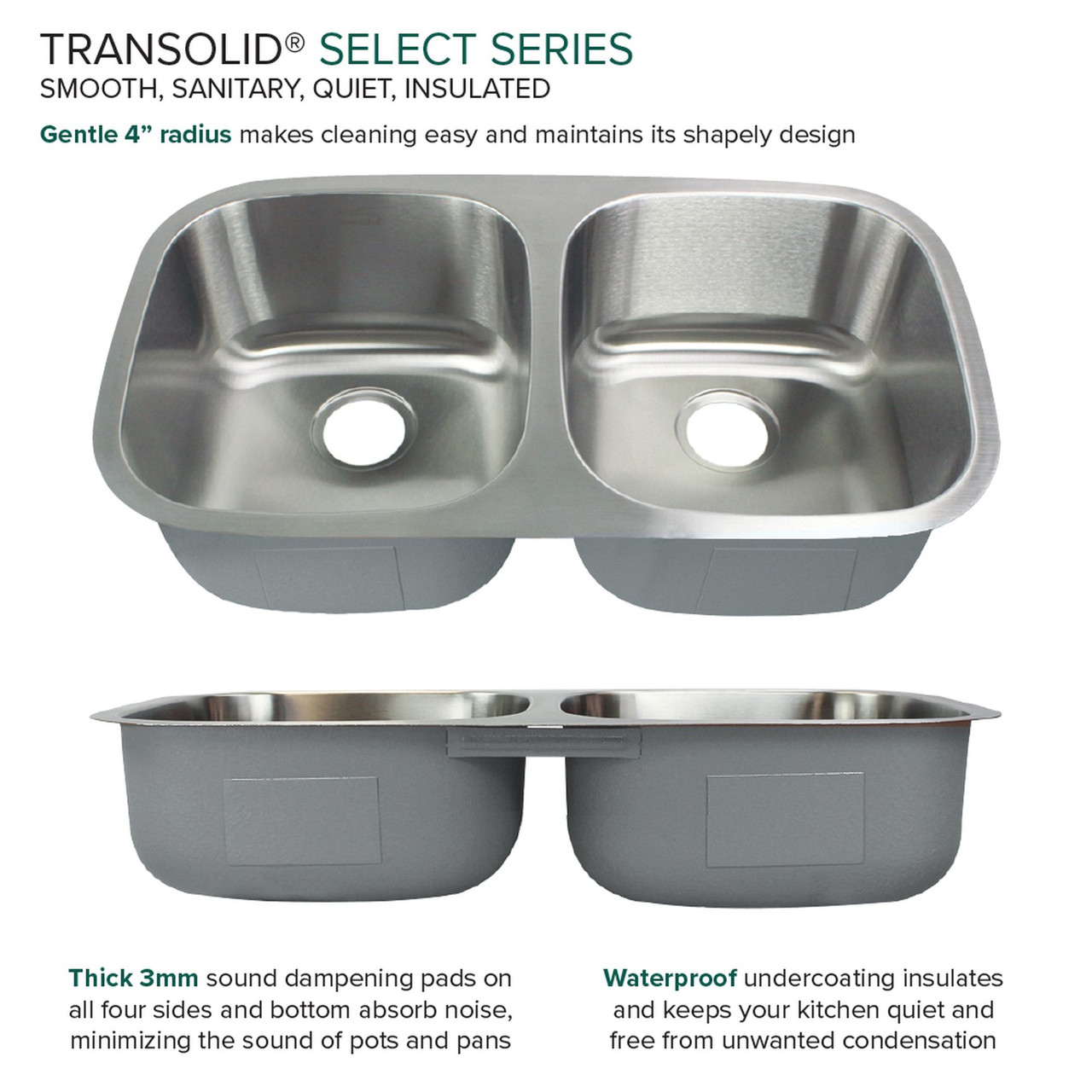 Select 32" x 18" x 8" 20 ga. SS under mount double bowl