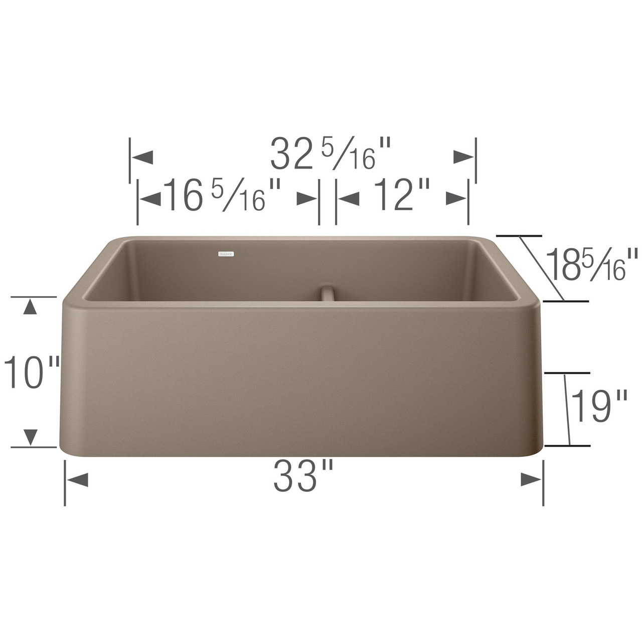 33" Farmhouse/Apron Front Kitchen Sink with Low Divide in Truffle