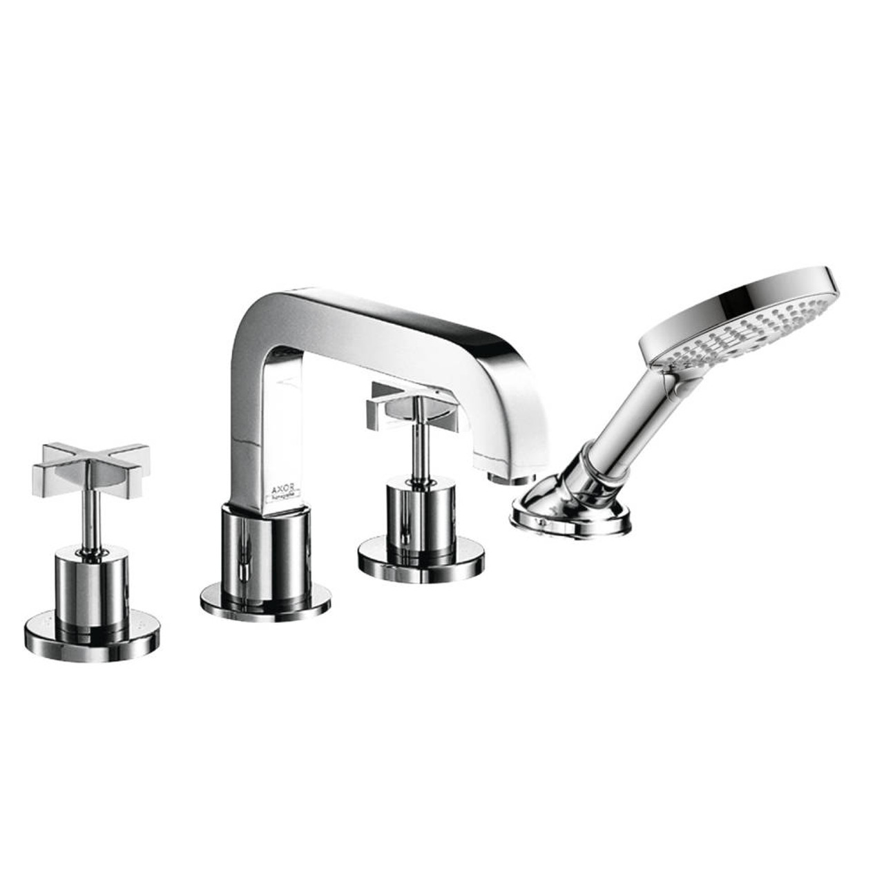 4-Hole Roman Tub Set Trim with Cross Handles and Handshower in Chrome 4-Hole Roman Tub Set Trim with Cross Handles and Handshower in Chrome