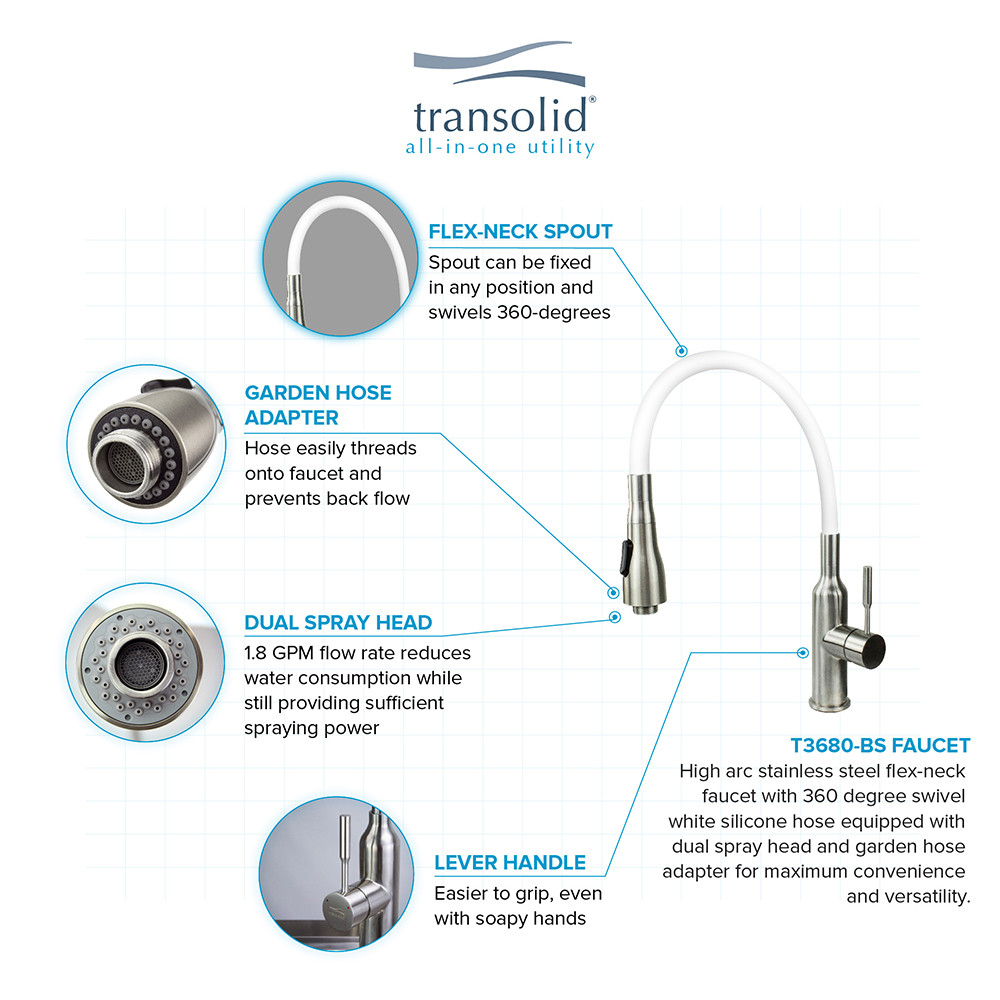 24-in White Laundry Cabinet with Pull-Out Basket, Handmade Stainless Steel Sink, and Stainless Steel High Arc Faucet