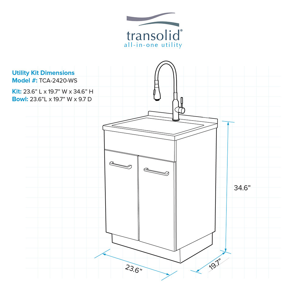 24-in White Laundry Cabinet with Pull-Out Basket, Handmade Stainless Steel Sink, and Stainless Steel High Arc Faucet