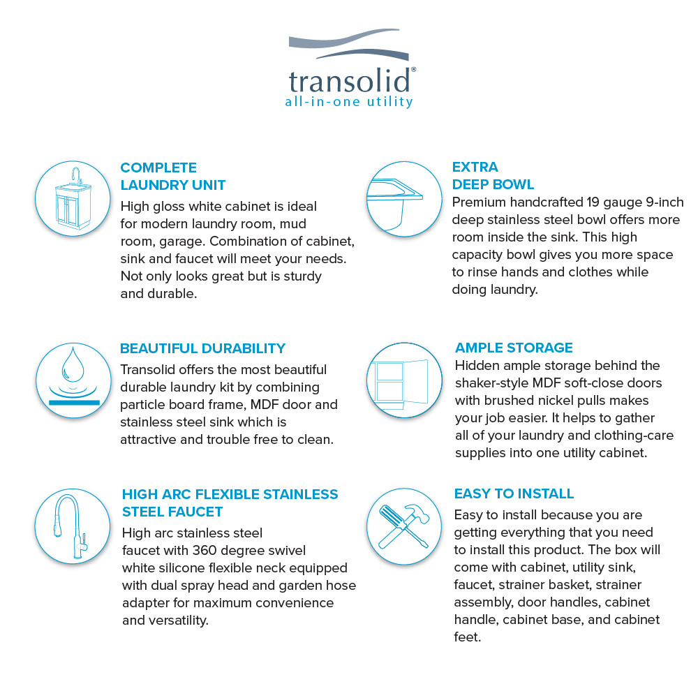 24-in White Laundry Cabinet with Pull-Out Basket, Stainless Steel Sink, and Stainless Steel High Arc Faucet