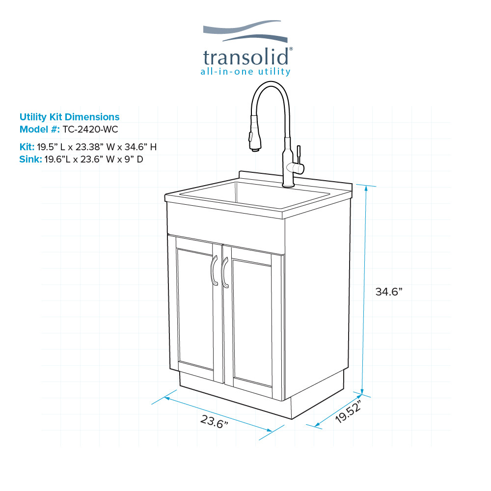24-in White Laundry Cabinet with Pull-Out Basket, Stainless Steel Sink, and Stainless Steel High Arc Faucet