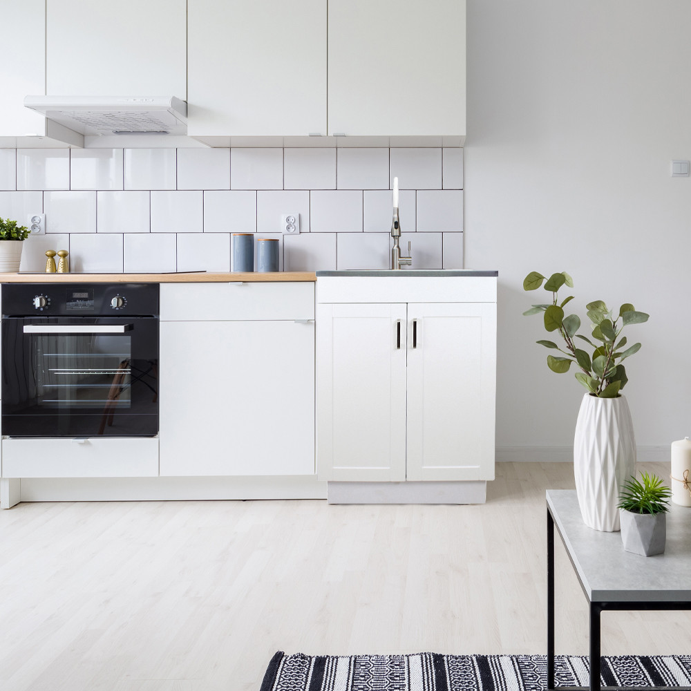 24-in White Laundry Cabinet with Pull-Out Basket, Stainless Steel Sink, and Stainless Steel High Arc Faucet