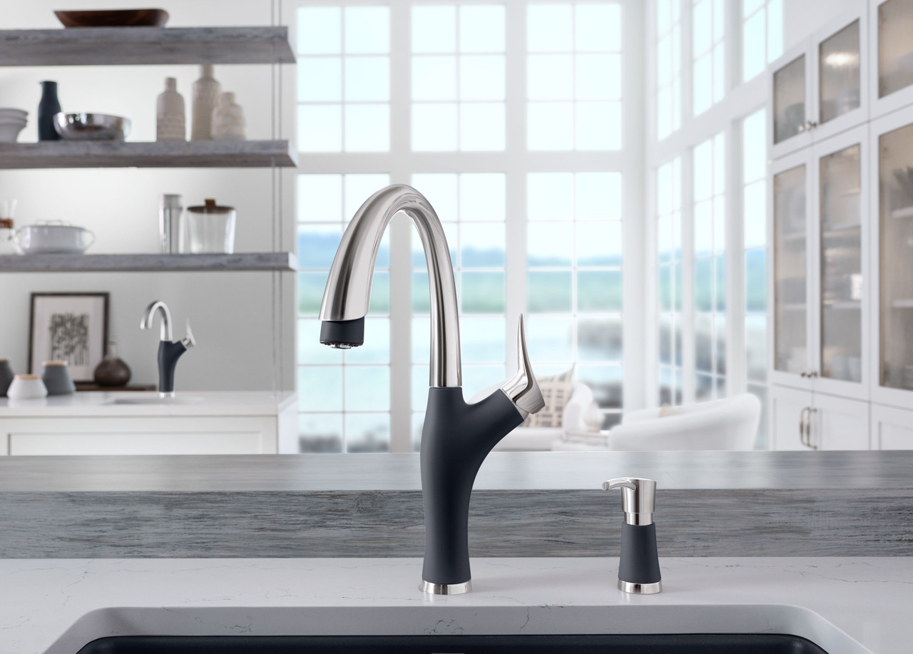 Blanco KF-442031 Artona Pull-Down Kitchen Faucet with Soap Dispenser in Anthracite/Stainless