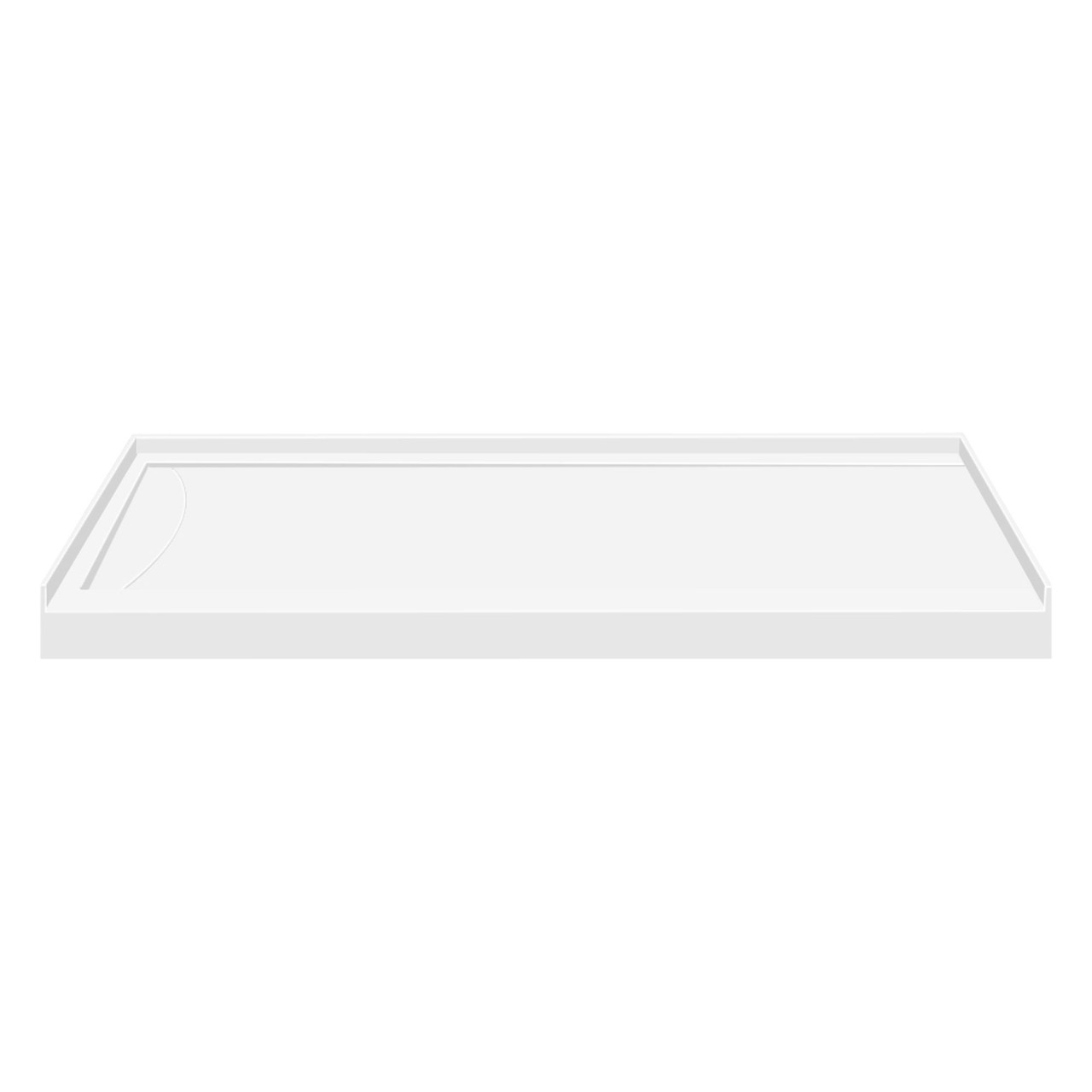 Transolid FSL6032L-01 60-in x 32-in Cast Solid Surface Low Profile Shower Base with Linear Concealed Left Hand Drain, White 