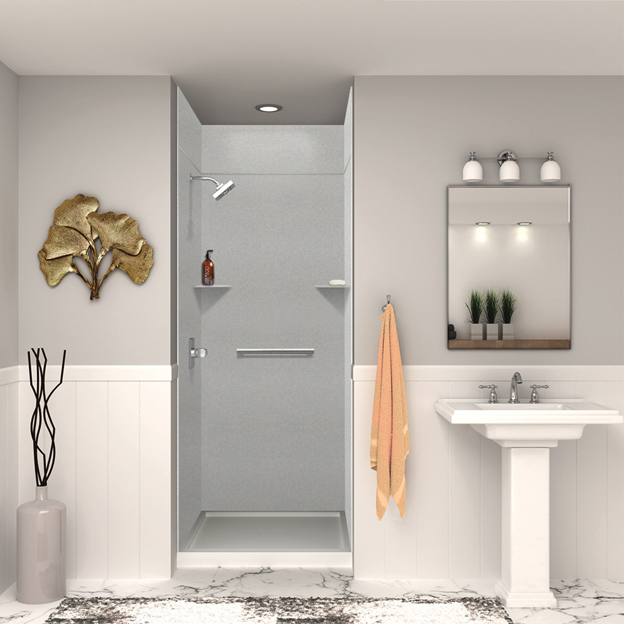 Transolid SWKX36368412-27V SaraMar 36-in x 36-in x 96-in Glue to Wall 6-Piece Shower Wall Trimmable Kit with Extension, Grey Beach Velvet