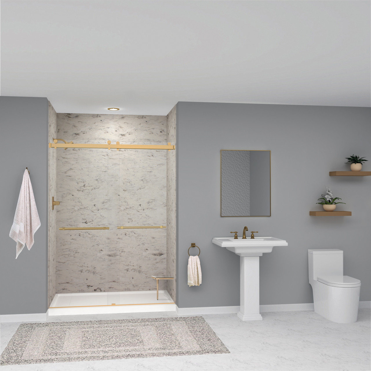 Transolid SWK603696-49V SaraMar 60-in x 36-in x 96-in Glue to Wall 3-Piece Shower Wall Trimmable Kit, Sand Creme Velvet