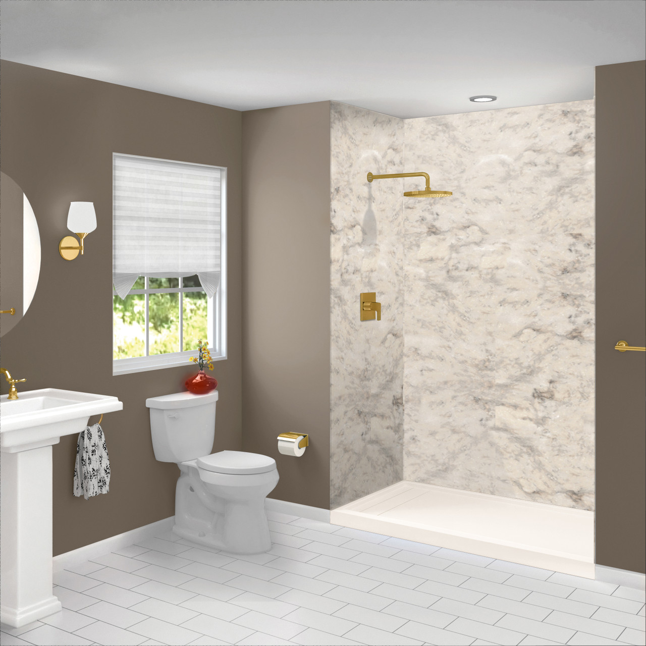 Transolid SWK603696-49V SaraMar 60-in x 36-in x 96-in Glue to Wall 3-Piece Shower Wall Trimmable Kit, Sand Creme Velvet