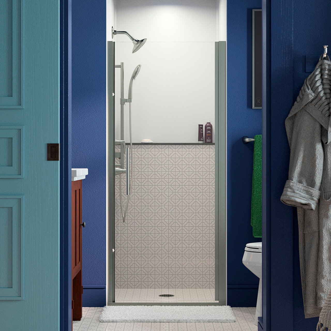 Sterling 5698-33N-G05 Finesse Peak headerless frameless pivot shower door 33 in. max opening x 67 in. H with nickel frame finish and smooth/clear glass texture Sterling 5698-33N-G05 Finesse Peak headerless frameless pivot shower door 33 in. max opening x 67 in. H with nickel frame finish and smooth/clear glass texture