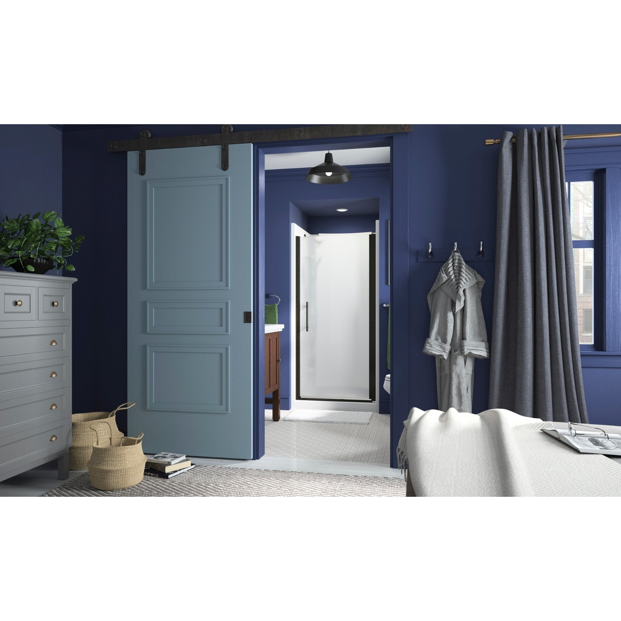 Sterling 5698-36ADR-G03 Finesse Peak headerless frameless pivot shower door 36 in. max opening x 67 in. H with anodized deep bronze frame finish and frosted glass texture