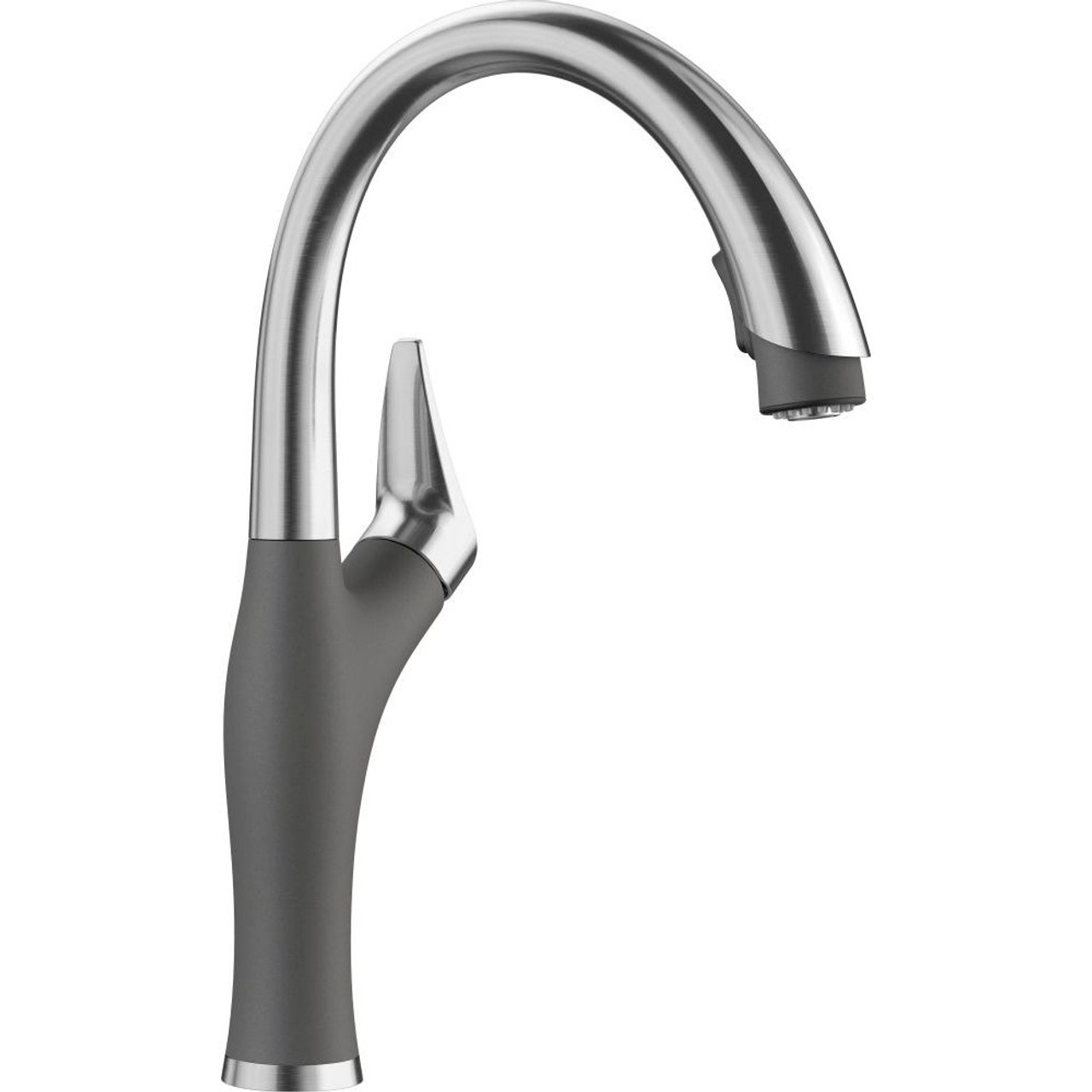 Blanco KFA-441467 Super Single Dual Mount Sink Kit with Pull-Down Faucet, Sink Grid, and Strainer in Cinder