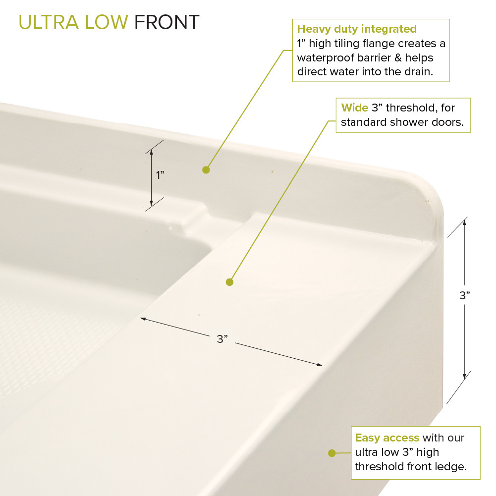 Linear 32 in. L x 48 in. W Alcove Shower Pan Base with Center Drain in Cameo