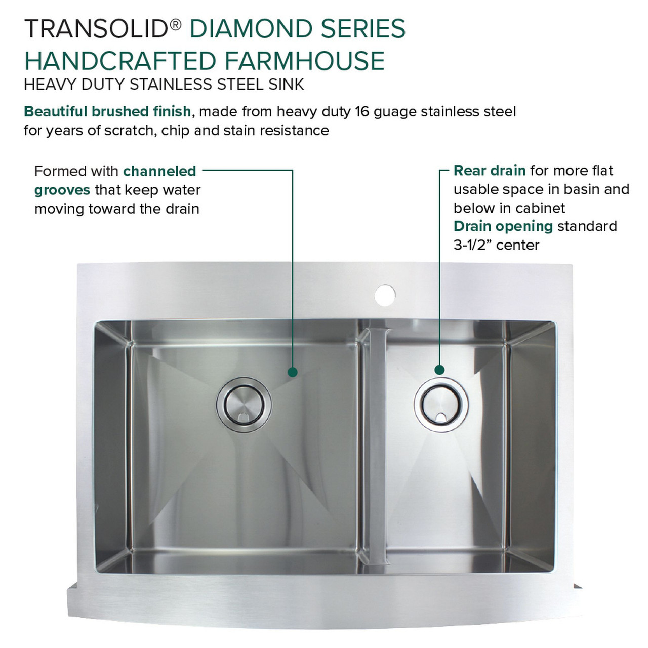 Diamond Sink Kit with Farmhouse Style 60/40 Double Bowls, 3 Pre-Drilled Holes, Magnetic Accessories Kit, and Drain Kit