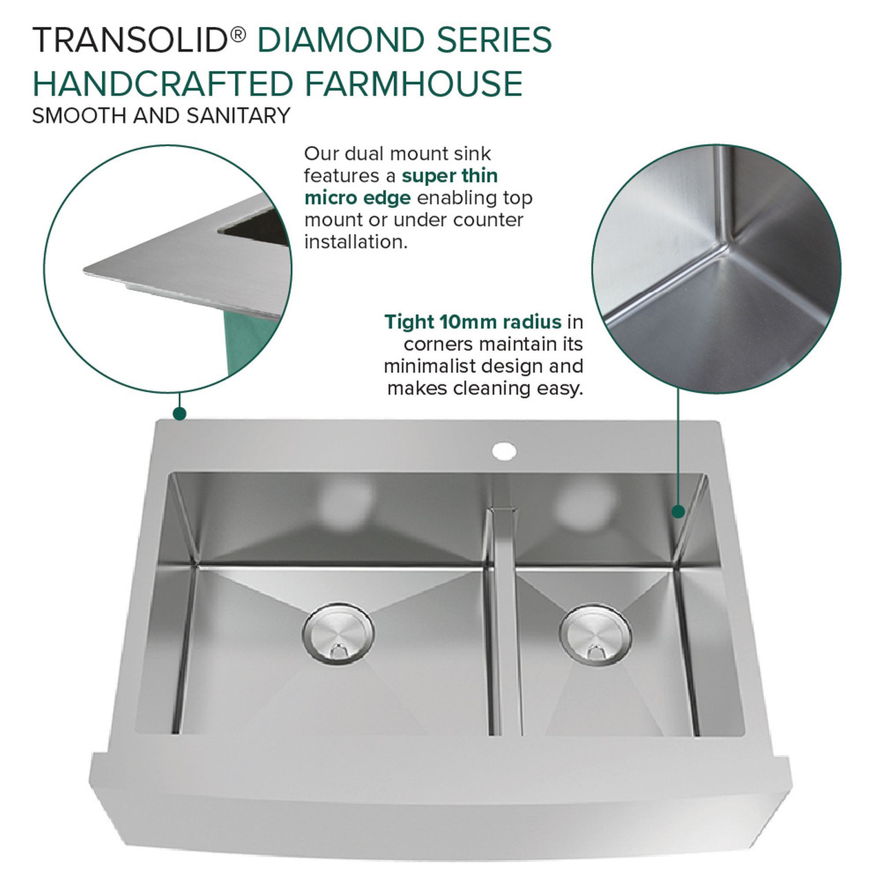 Diamond Sink Kit with Farmhouse Style 60/40 Double Bowls, 4 Pre-Drilled Holes, Magnetic Accessories Kit, and Drain Kit