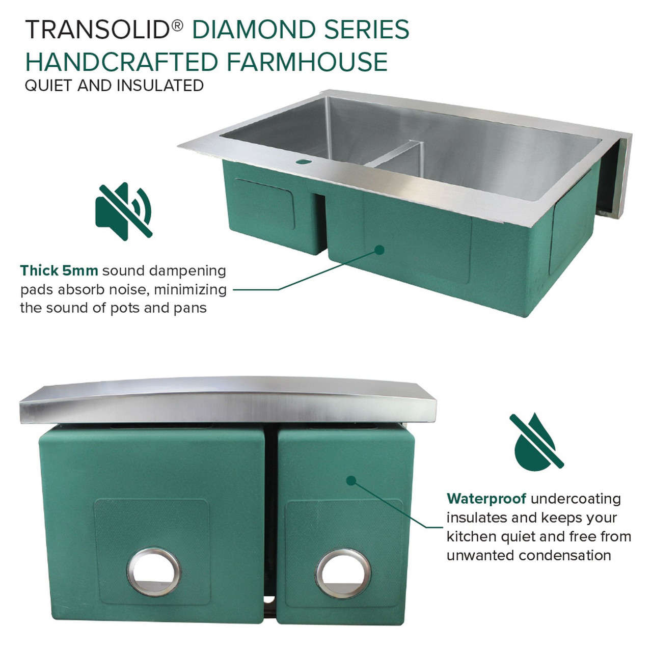 Diamond Sink Kit with Farmhouse Style 60/40 Double Bowls, 4 Pre-Drilled Holes, Magnetic Accessories Kit, and Drain Kit