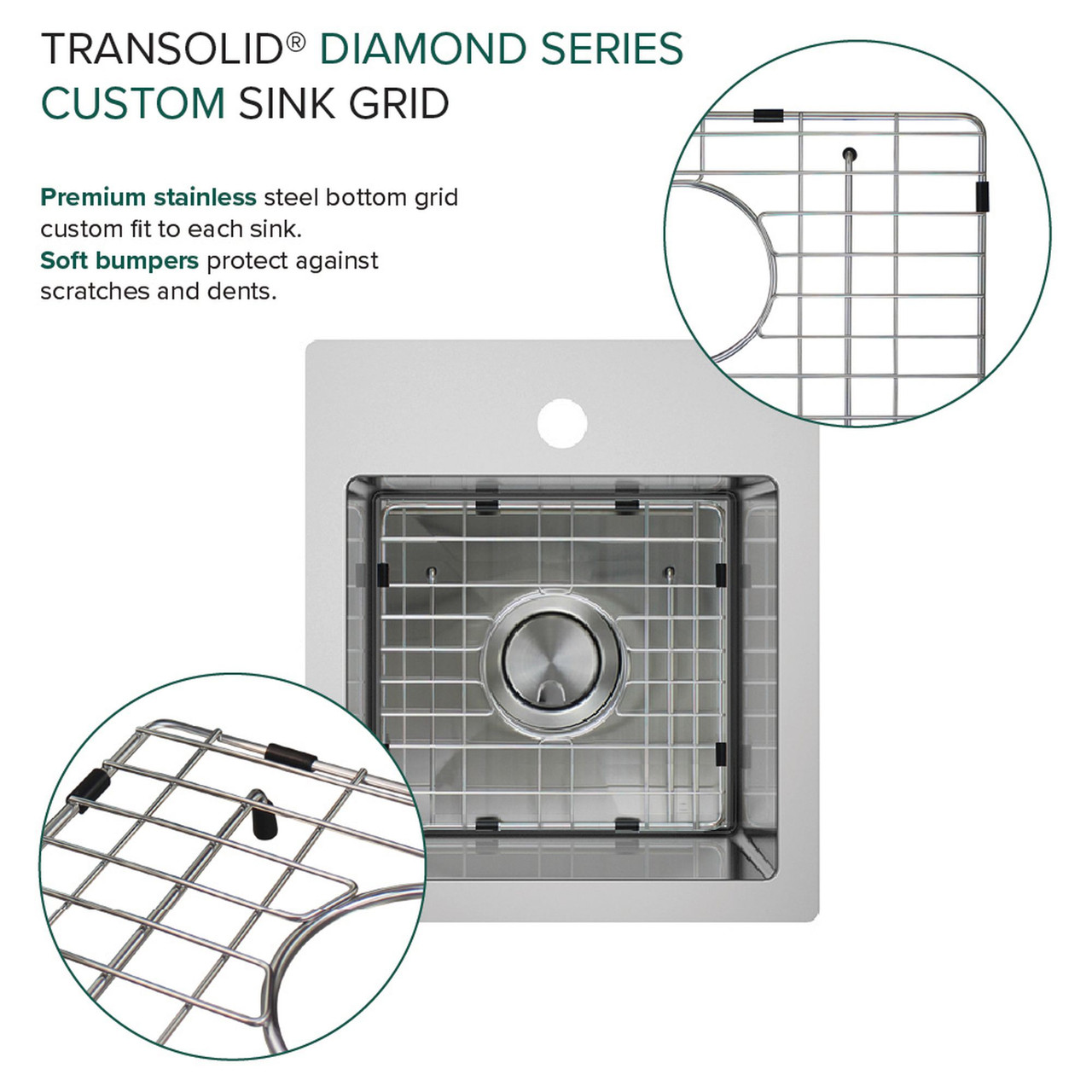 Transolid KKM-DTSB151710-3 Diamond Sink Kit with Single Bowl, Micro Dual Mount Installation, 3 Pre-Drilled Holes, Magnetic Accessories Kit, and Drain Kit