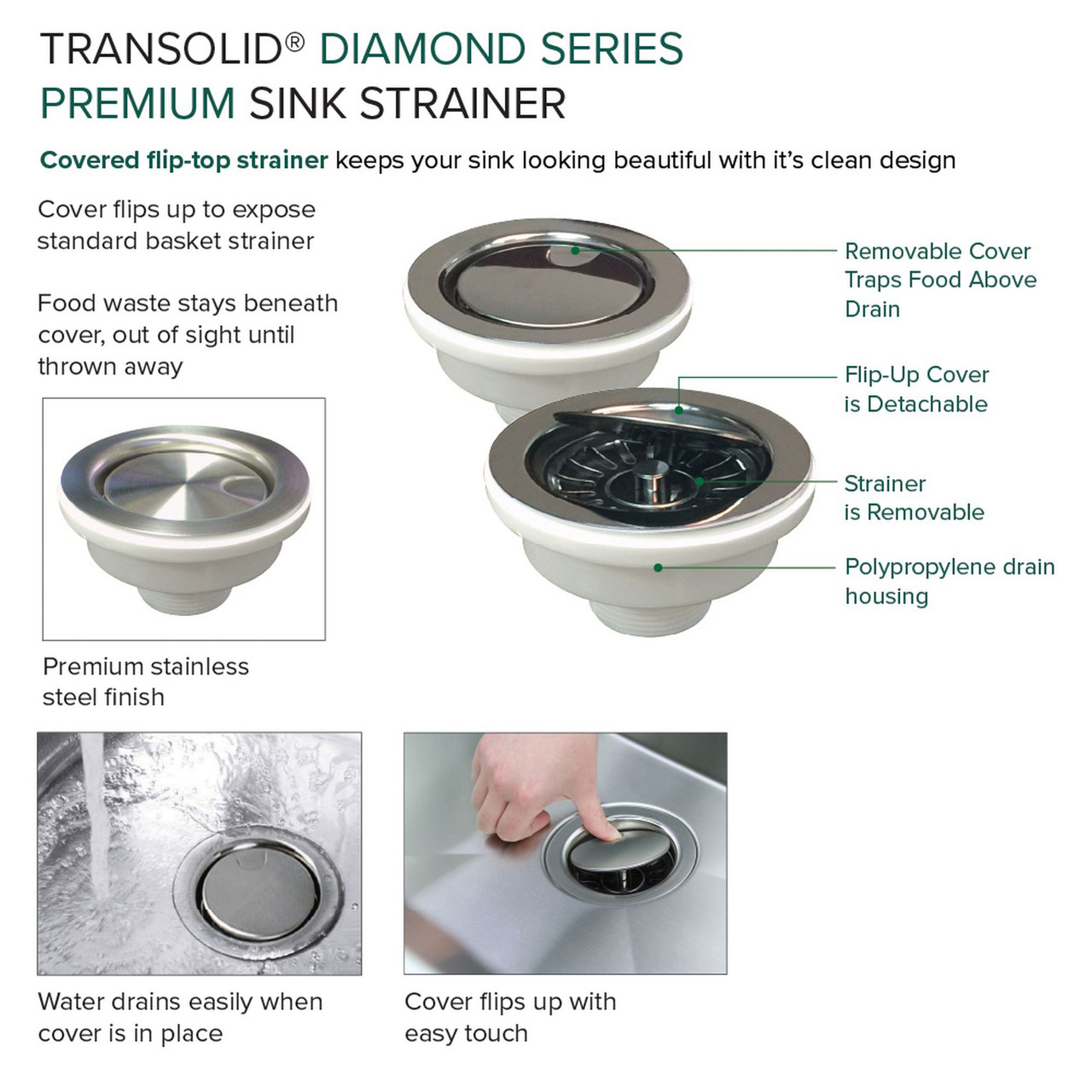 Transolid KKM-DTSB151710-3 Diamond Sink Kit with Single Bowl, Micro Dual Mount Installation, 3 Pre-Drilled Holes, Magnetic Accessories Kit, and Drain Kit