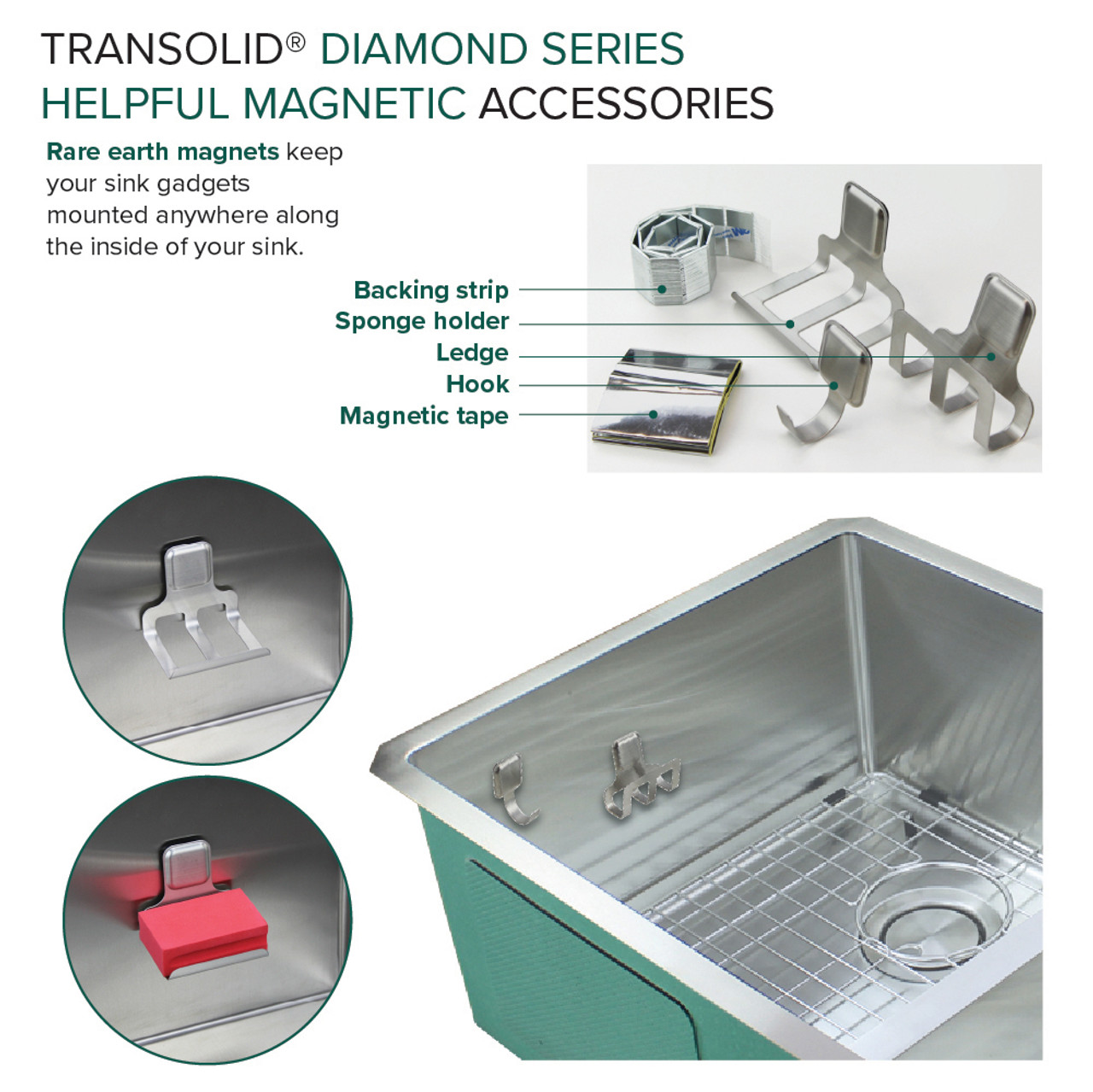 Transolid KKM-DTSB151710-3 Diamond Sink Kit with Single Bowl, Micro Dual Mount Installation, 3 Pre-Drilled Holes, Magnetic Accessories Kit, and Drain Kit