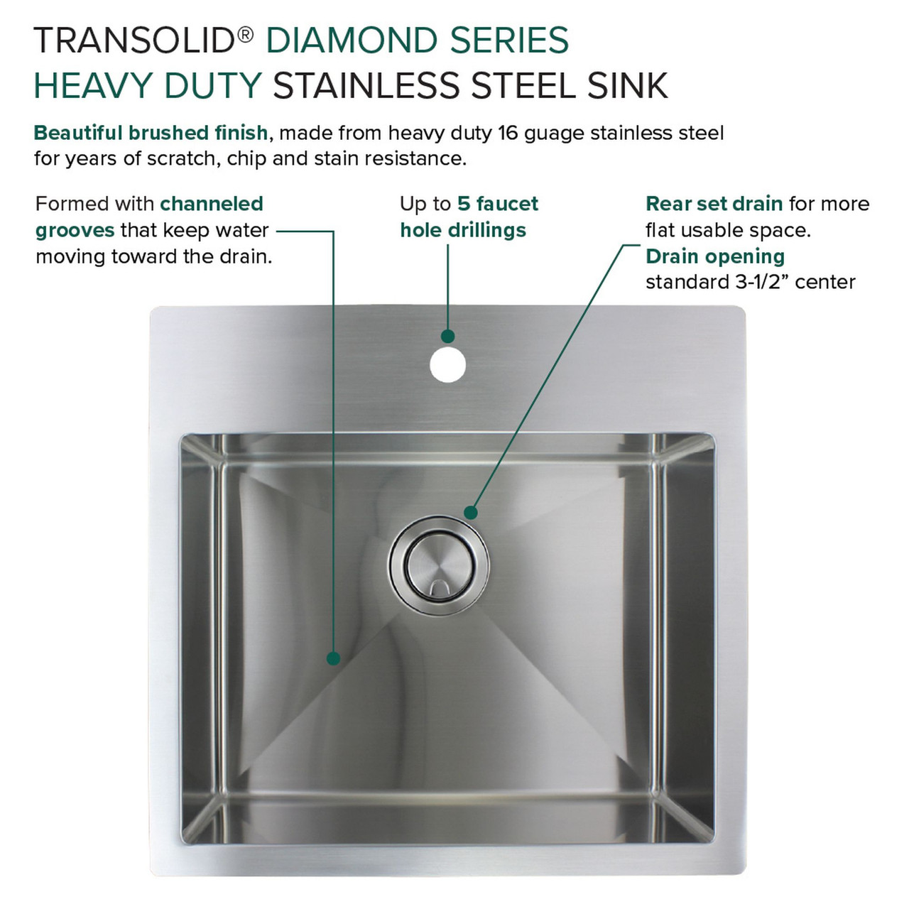 Transolid KKM-DTSB232210 Diamond Sink Kit with Single Bowl, Micro Dual Mount Installation, Magnetic Accessories Kit, and Drain Kit