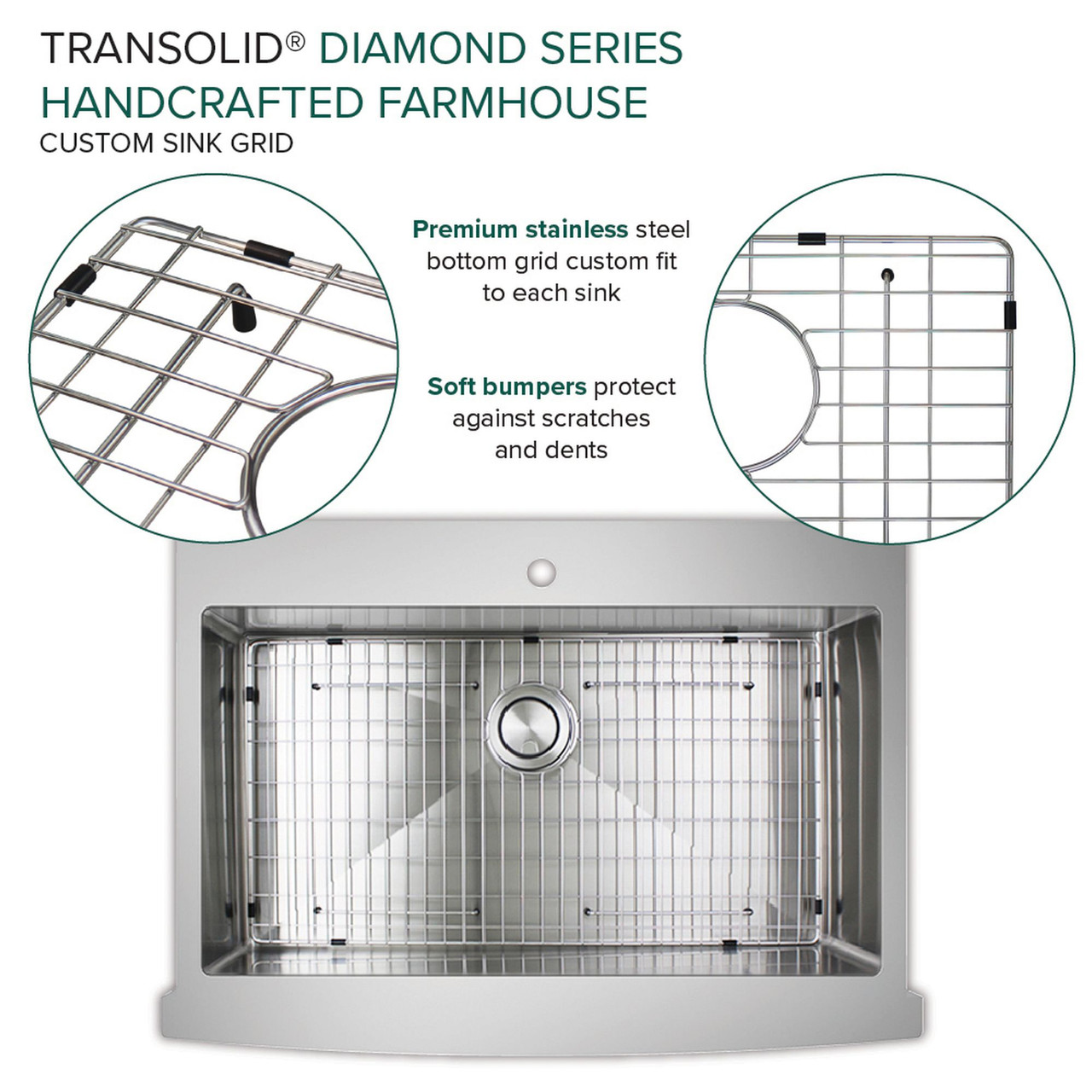 Transolid KKM-DTSSF362510-MR2 Diamond Sink Kit with Farmhouse Style Super Single Bowl, 2 Pre-Drilled Holes, Magnetic Accessory Kit and Drain Kit