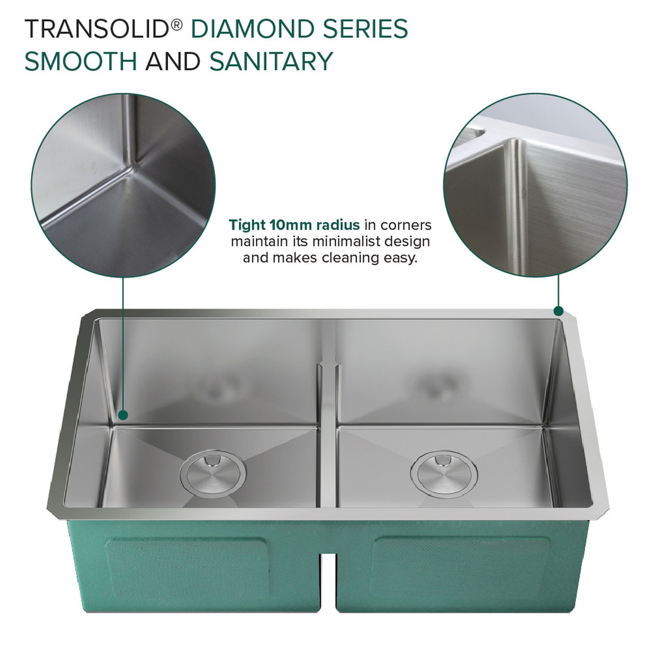 Diamond Sink Kit with Equal Double Bowls, Undermount Installation, Magnetic Accessories Kit, and Drain Kit
