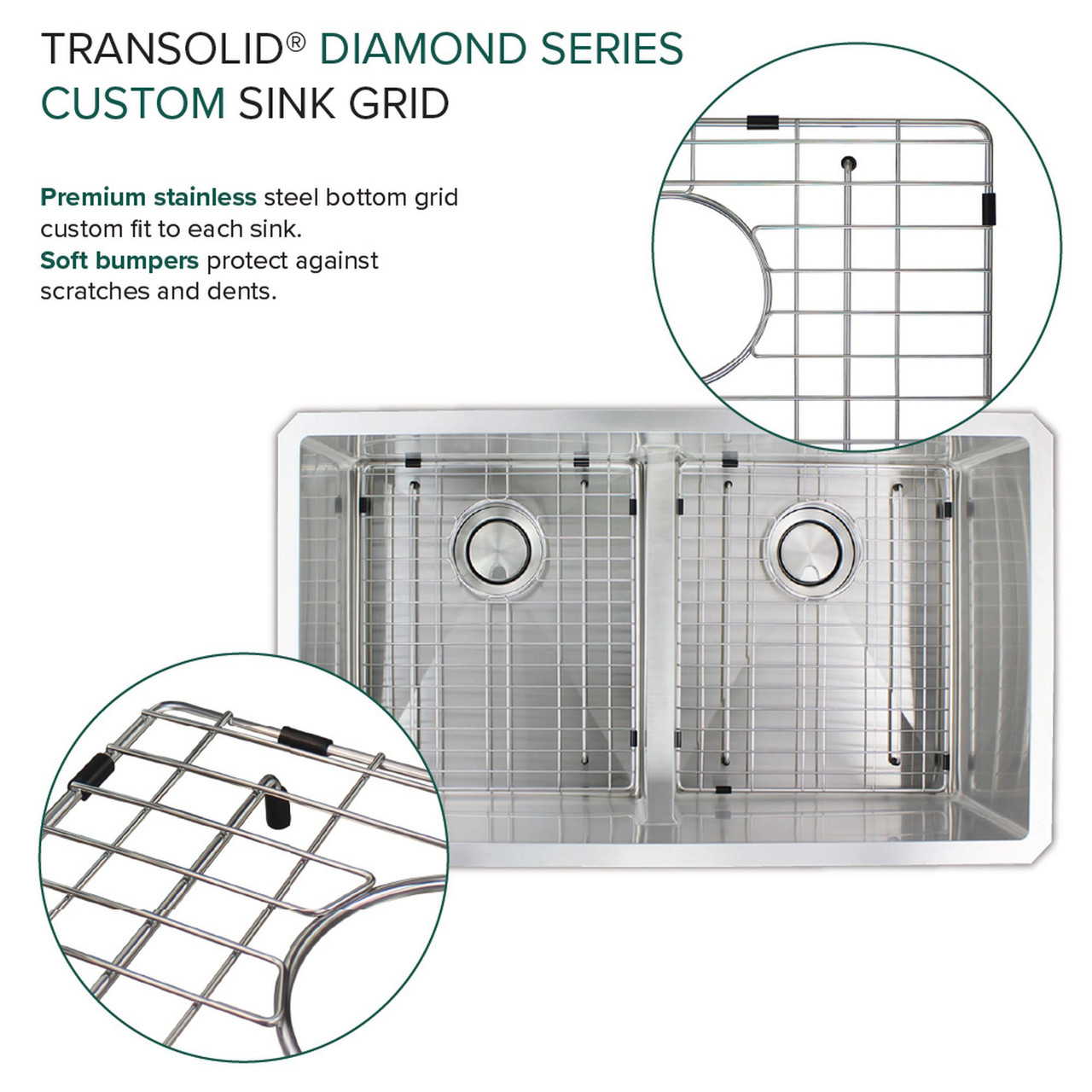 Diamond Sink Kit with Equal Double Bowls, Undermount Installation, Magnetic Accessories Kit, and Drain Kit
