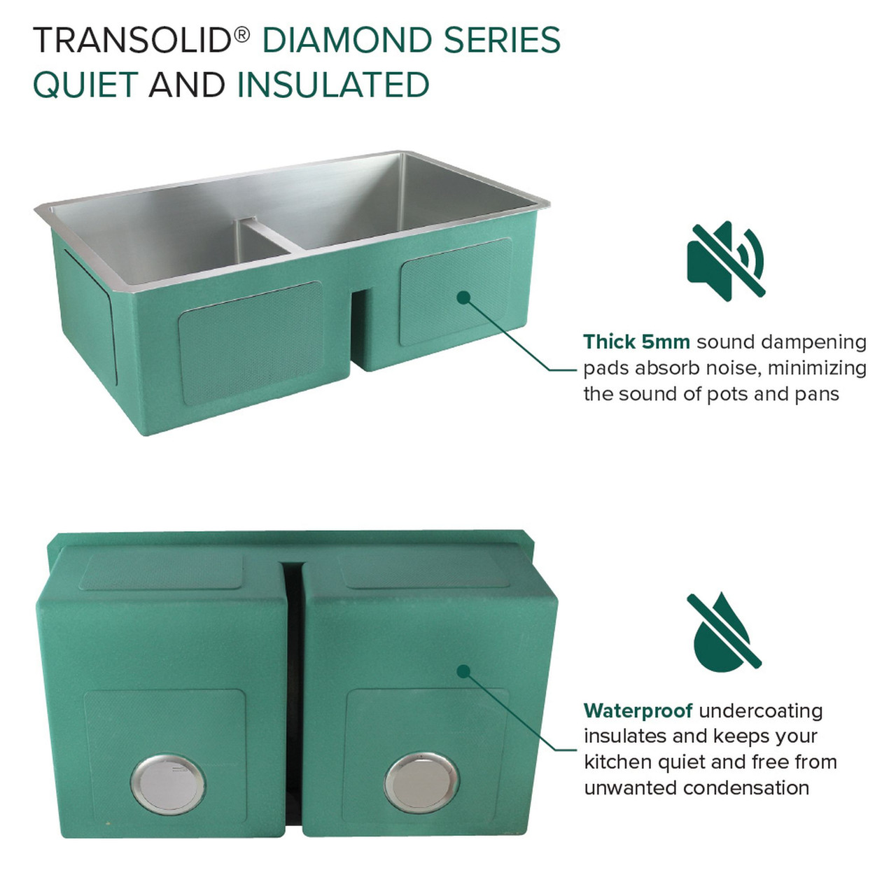 Diamond Sink Kit with Equal Double Bowls, Undermount Installation, Magnetic Accessories Kit, and Drain Kit