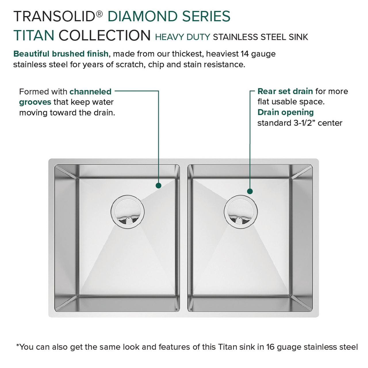 Diamond Titan Sink Kit with Equal Double Bowls, Undermount Installation, Magnetic Accessories Kit, and Drain Kit