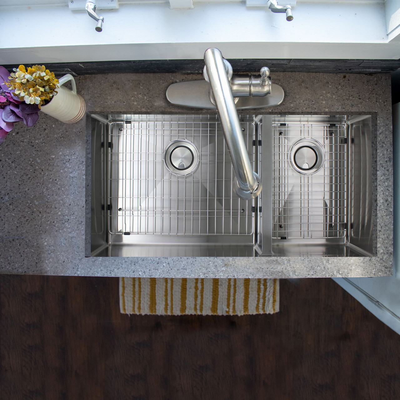 Diamond Sink Kit with 60/40 Double Bowls, Undermount Installation, Magnetic Accessories Kit, and Drain Kit