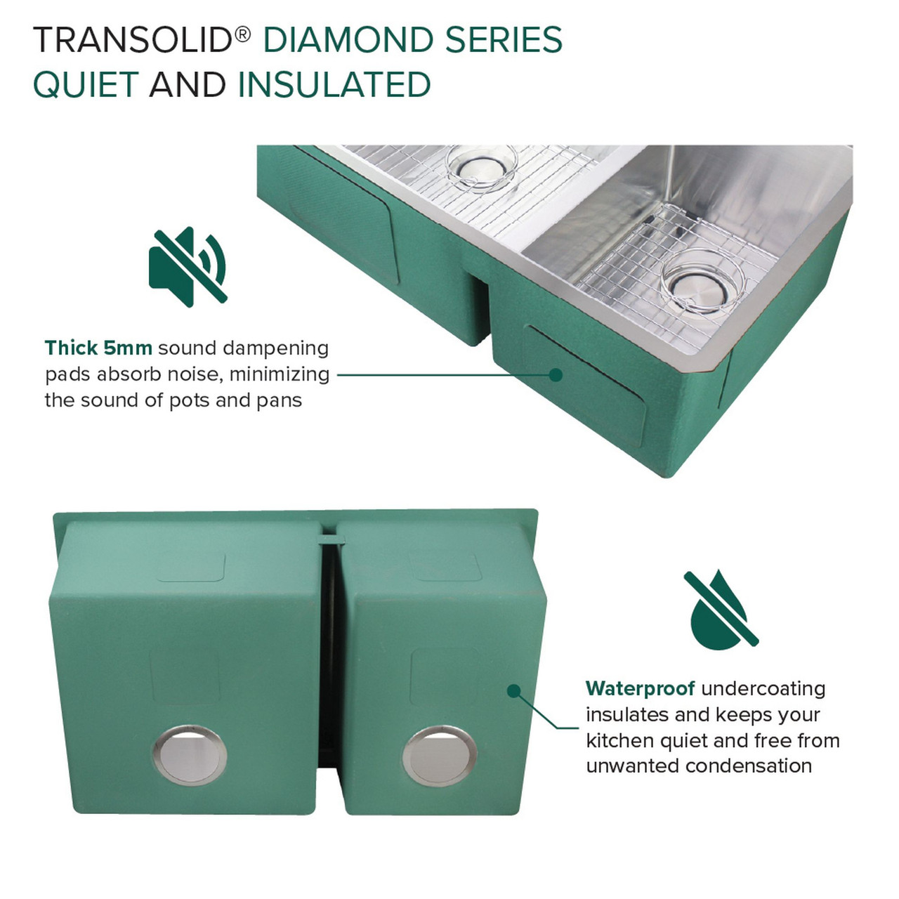 Transolid KKM-DUDO361910 Diamond Sink Kit with 60/40 Double Bowls, Undermount Installation, Magnetic Accessories Kit, and Drain Kit