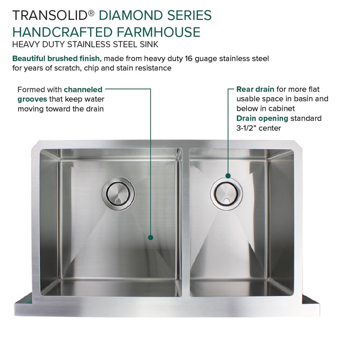 Diamond Sink Kit with Farmhouse Style 60/40 Double Bowls, Magnetic Accessories Kit, and Drain Kit