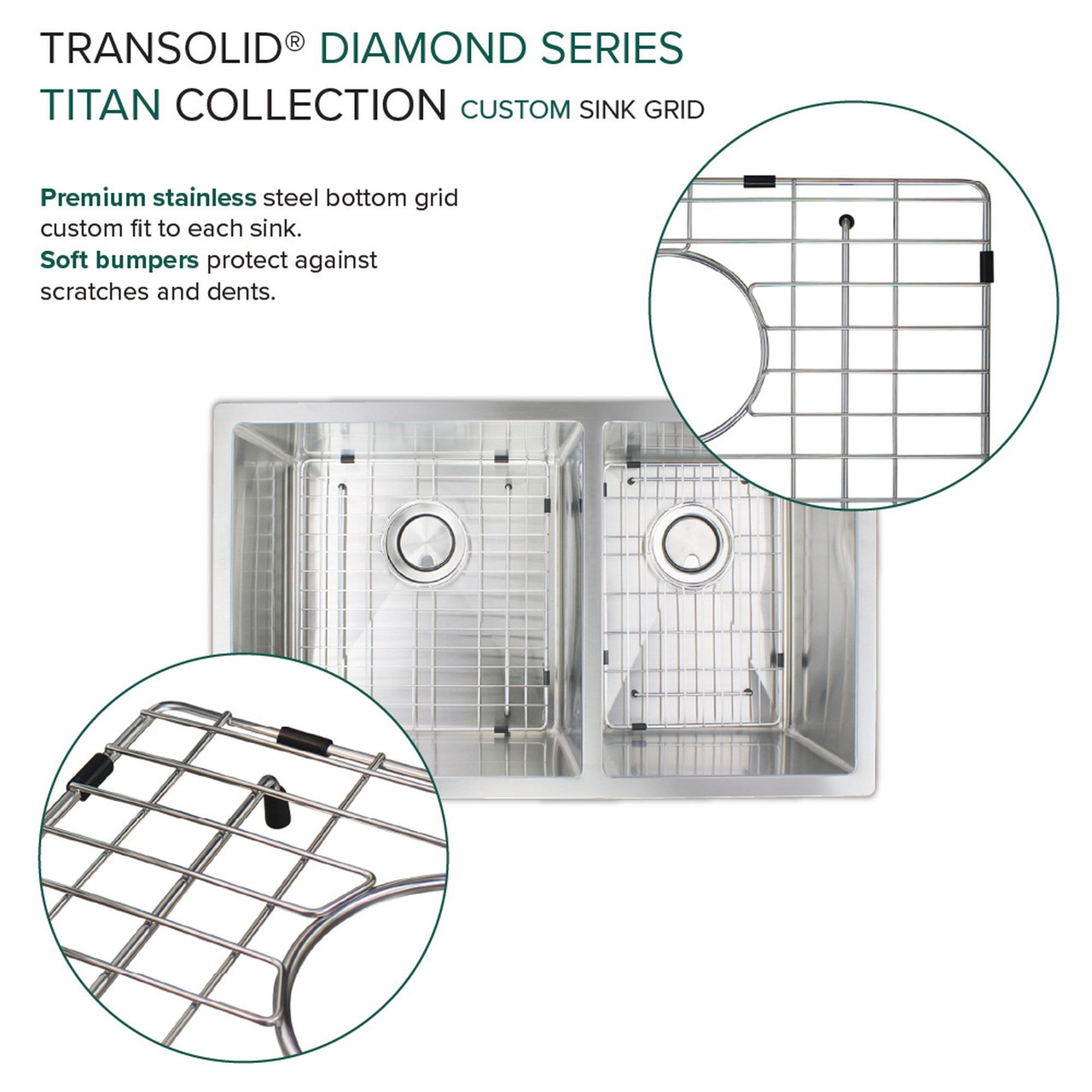 Diamond Titan Sink Kit with 60/40 Double Bowls, Undermount Installation, Magnetic Accessories Kit, and Drain Kit