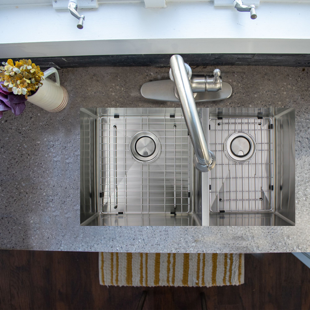 Diamond Titan Sink Kit with 60/40 Double Bowls, Undermount Installation, Magnetic Accessories Kit, and Drain Kit