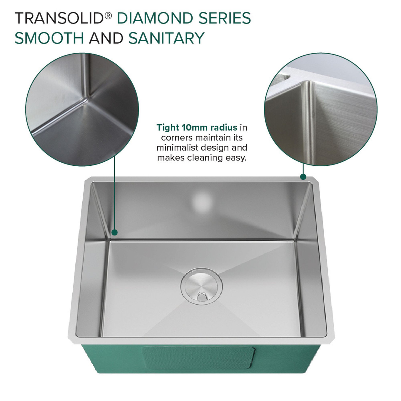 Transolid KKM-DUSB231810 Diamond Sink Kit with Single Bowl, Undermount Installation, Magnetic Accessories Kit, and Drain Kit