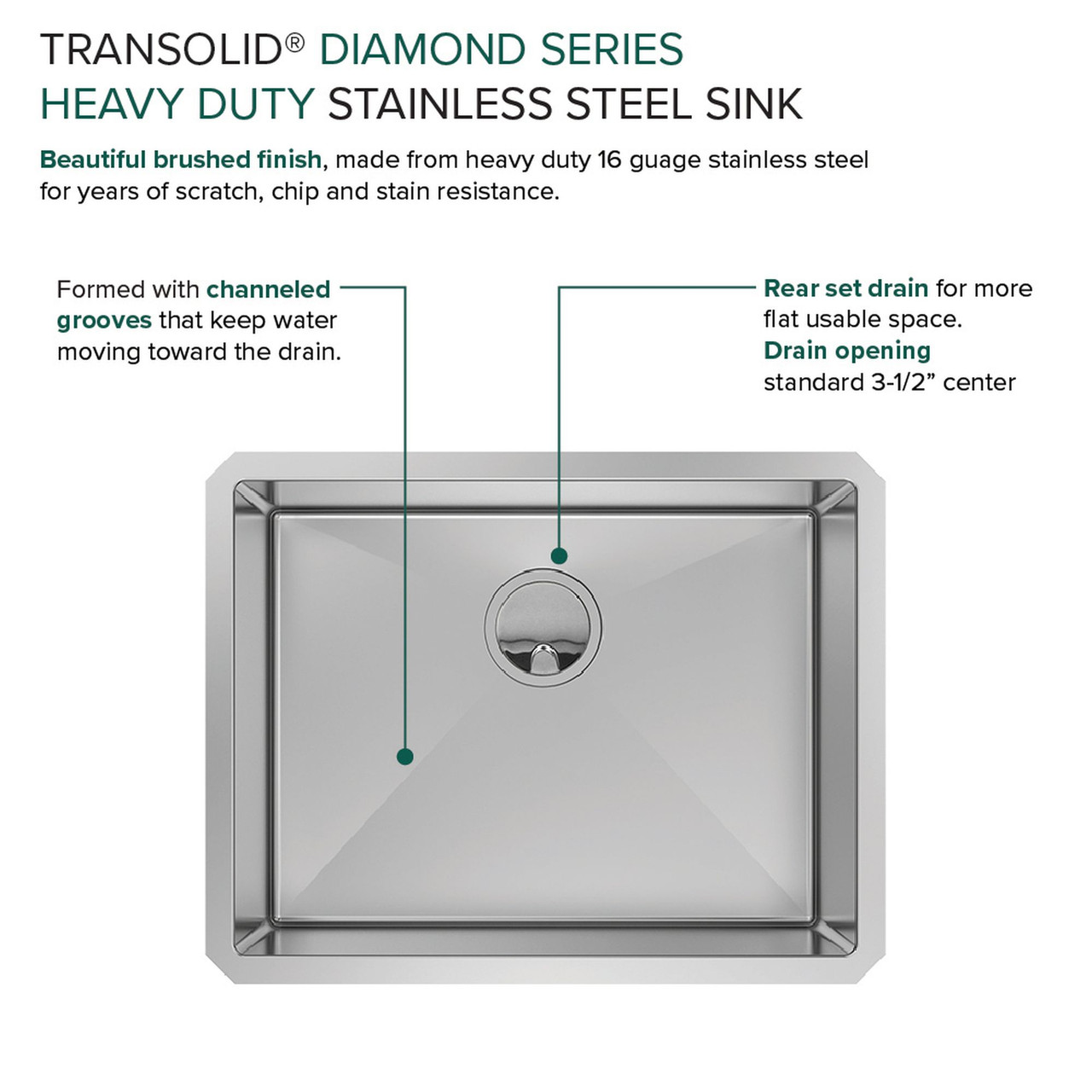 Transolid KKM-DUSB231810 Diamond Sink Kit with Single Bowl, Undermount Installation, Magnetic Accessories Kit, and Drain Kit